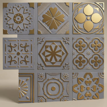 Deep Royal Grey - Persian Motifs - Silver, Grey - Decorative Ceiling Panel - 2 ft x 2 ft