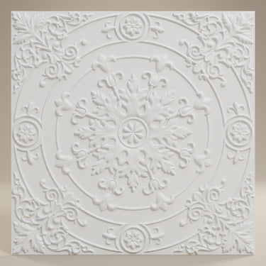 Porcelain Blank Paintable - Baali Botanical - White - Decorative Ceiling Panel - 2 ft x 2 ft