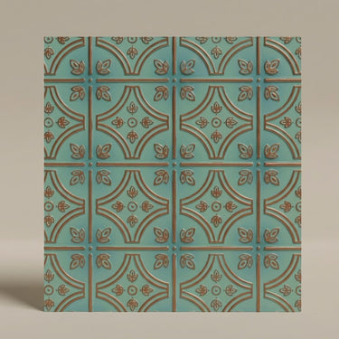 Time-Worn Natural Patina - Moraccan Meshwork - Blue, Silver - Decorative Ceiling Panel - 2 ft x 2 ft