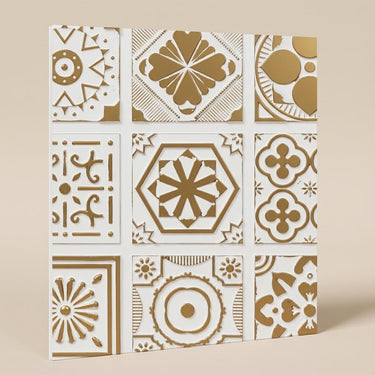 Burnished Antique White - Persian Motifs - White, Beige - Decorative Ceiling Panel - 2 ft x 2 ft