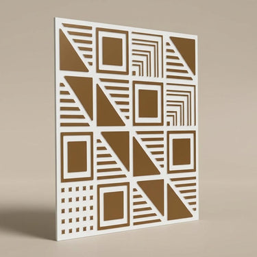 Gold Antique White - Greek Geometric - Gold, Brown - Decorative Ceiling Panel - 2 ft x 2 ft