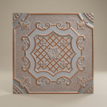 Pattern Dusty Copper - Persian Motifs - Copper, Brown - Decorative Ceiling Panel - 2 ft x 2 ft