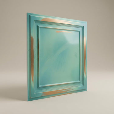 Renaissance Vintage Tin - Greek Geometric - Blue, Silver - Decorative Ceiling Panel - 2 ft x 2 ft