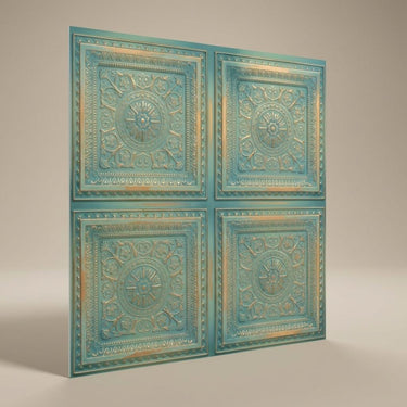 Vintage Vintage Tin - Persian Motifs - Blue, Silver - Decorative Ceiling Panel - 2 ft x 2 ft