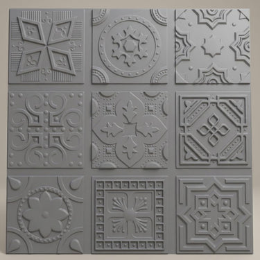 Bold Milky Grey - Persian Motifs - Grey - Decorative Ceiling Panel - 2 ft x 2 ft