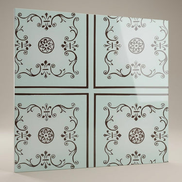 Abstract Aqua Tin - Baali Botanical - Blue, Silver - Decorative Ceiling Panel - 2 ft x 2 ft