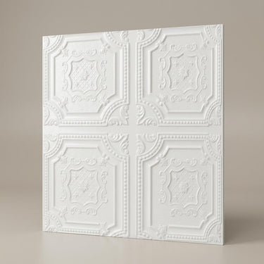 Clear Satin Paintable - Persian Motifs - White - Decorative Ceiling Panel - 2 ft x 2 ft