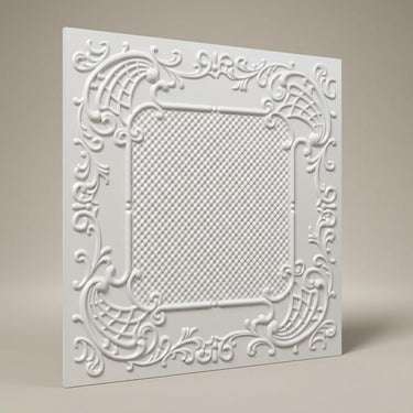 Paintable Linen - Moraccan Meshwork - White - Decorative Ceiling Panel - 2 ft x 2 ft