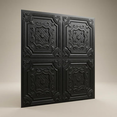 Intense Black - Persian Motifs - Black - Decorative Ceiling Panel - 2 ft x 2 ft