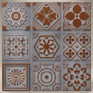 Vibrant Dusty Copper - Persian Motifs - Copper, Brown - Decorative Ceiling Panel - 2 ft x 2 ft