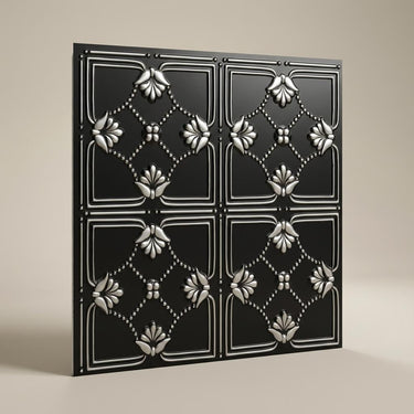 Copper Antique Silver - Baali Botanical - Copper, Bronze - Decorative Ceiling Panel - 2 ft x 2 ft