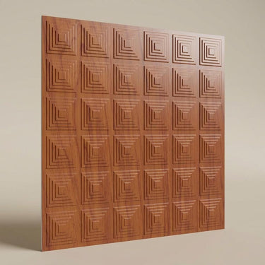 Real Cherry Wood - Greek Geometric - Brown, Wooden - Decorative Ceiling Panel - 2 ft x 2 ft