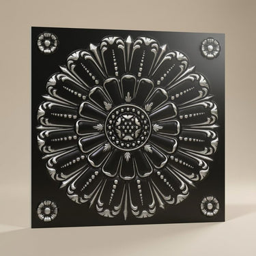 Aged Antique Silver - Baali Botanical - Silver, Grey - Decorative Ceiling Panel - 2 ft x 2 ft