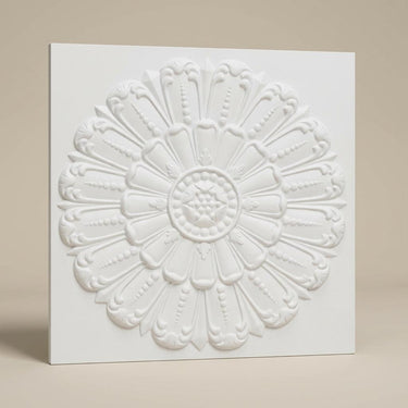 Clean Paintable - Baali Botanical - White - Decorative Ceiling Panel - 2 ft x 2 ft