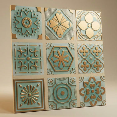 Dynamic Arabian Green - Persian Motifs - Green, Gold - Decorative Ceiling Panel - 2 ft x 2 ft