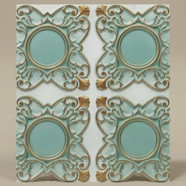 Deep Arabian Green - Persian Motifs - Green, Gold - Decorative Ceiling Panel - 2 ft x 2 ft