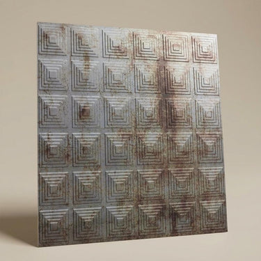 Lustrous Old Town Tin - Greek Geometric - Grey, Silver - Decorative Ceiling Panel - 2 ft x 2 ft