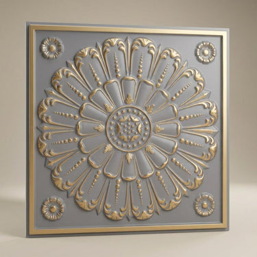 Geometric Royal Grey - Baali Botanical - Silver, Grey - Decorative Ceiling Panel - 2 ft x 2 ft