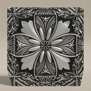 Antique Silver Aged - Baali Botanical - Silver, Grey - Decorative Ceiling Panel - 2 ft x 2 ft