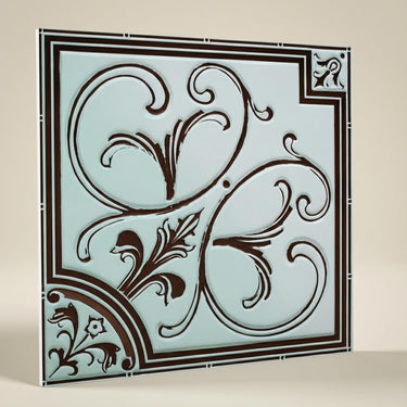 Prism Aqua Tin - Baali Botanical - Blue, Silver - Decorative Ceiling Panel - 2 ft x 2 ft