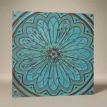 Historic Medieval Blue - Baali Botanical - Blue, Grey - Decorative Ceiling Panel - 2 ft x 2 ft