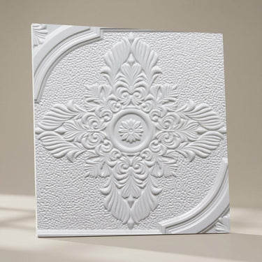 Paintable Satin - Baali Botanical - White - Decorative Ceiling Panel - 2 ft x 2 ft