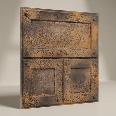 Ancient Stained Metal - Greek Geometric - Copper, Bronze - Decorative Ceiling Panel - 2 ft x 2 ft