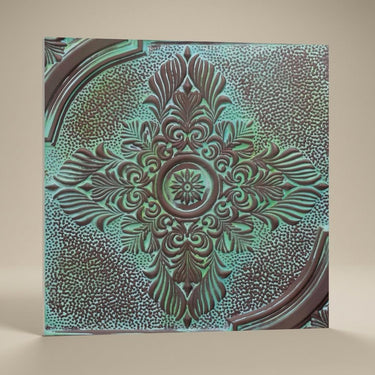 Oxidized Medieval Blue - Baali Botanical - Blue, Grey - Decorative Ceiling Panel - 2 ft x 2 ft