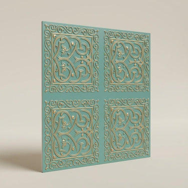 Mosaic Arabian Green - Persian Motifs - Green, Gold - Decorative Ceiling Panel - 2 ft x 2 ft