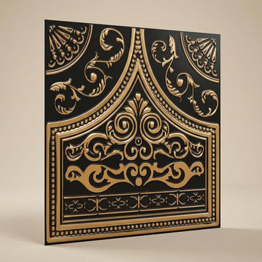 Antique Gold Heritage - Persian Motifs - Gold, Brown - Decorative Ceiling Panel - 2 ft x 2 ft