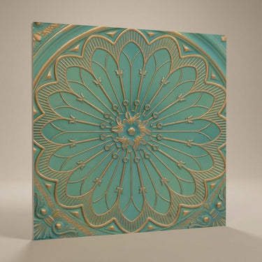 Oxidized Vintage Tin - Baali Botanical - Blue, Silver - Decorative Ceiling Panel - 2 ft x 2 ft