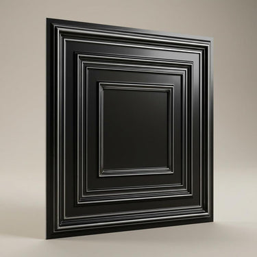 Classic Antique Silver - Greek Geometric - Silver, Grey - Decorative Ceiling Panel - 2 ft x 2 ft