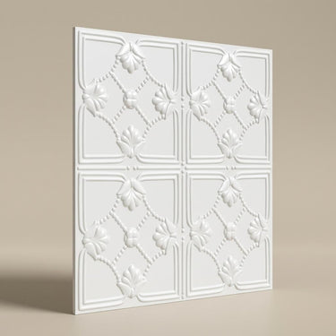 Paintable Timeless - Baali Botanical - White - Decorative Ceiling Panel - 2 ft x 2 ft