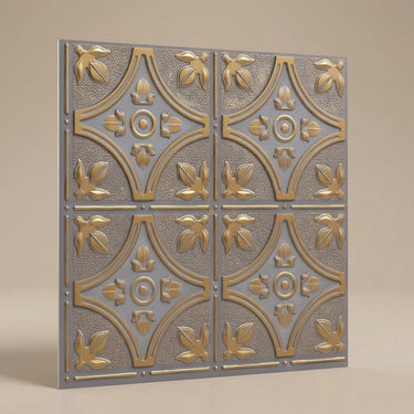 Designer Royal Grey - Baali Botanical - Silver, Grey - Decorative Ceiling Panel - 2 ft x 2 ft