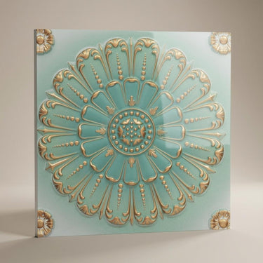 Create Arabian Green - Baali Botanical - Green, Gold - Decorative Ceiling Panel - 2 ft x 2 ft