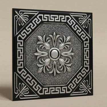 Burnished Antique Silver - Baali Botanical - Silver, Grey - Decorative Ceiling Panel - 2 ft x 2 ft