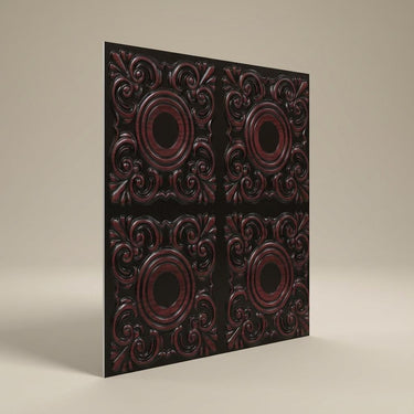 Sophisticated Antique Rosewood - Baali Botanical - Brown, Black - Decorative Ceiling Panel - 2 ft x 2 ft