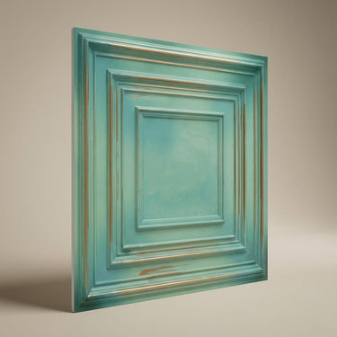 Ancient Vintage Tin - Greek Geometric - Blue, Silver - Decorative Ceiling Panel - 2 ft x 2 ft