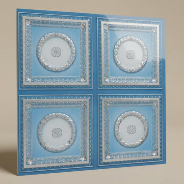 Creative Blue Dove - Persian Motifs - Blue, Grey - Decorative Ceiling Panel - 2 ft x 2 ft