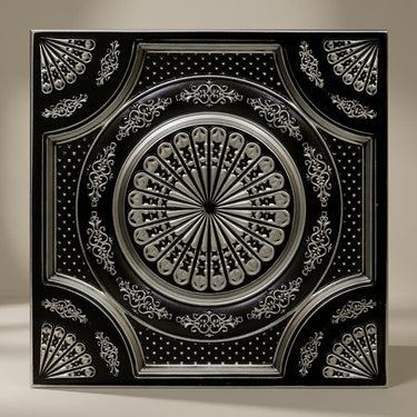 Sheen Antique Silver - Baali Botanical - Silver, Grey - Decorative Ceiling Panel - 2 ft x 2 ft