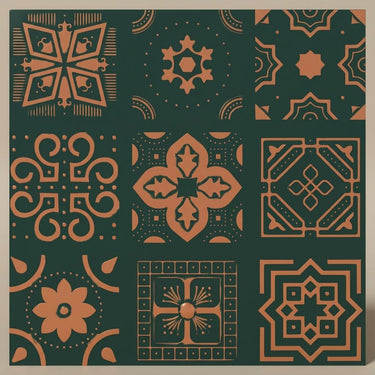 Polished Royal Green - Persian Motifs - Green, Black - Decorative Ceiling Panel - 2 ft x 2 ft