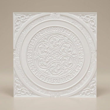 Paintable Fresh - Persian Motifs - White - Decorative Ceiling Panel - 2 ft x 2 ft