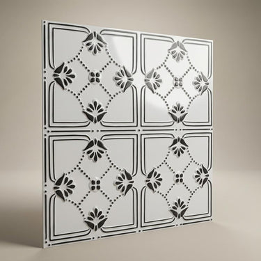 Striking Royal Black - Baali Botanical - Black, Grey - Decorative Ceiling Panel - 2 ft x 2 ft