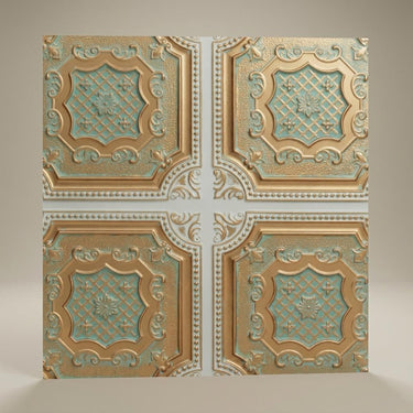 Avant Arabian Green - Persian Motifs - Green, Gold - Decorative Ceiling Panel - 2 ft x 2 ft