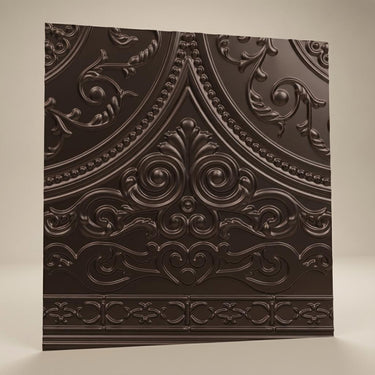 Glossy Mocha - Persian Motifs - Brown - Decorative Ceiling Panel - 2 ft x 2 ft
