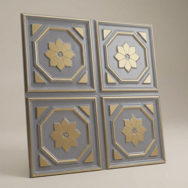 Vivid Royal Grey - Baali Botanical - Silver, Grey - Decorative Ceiling Panel - 2 ft x 2 ft