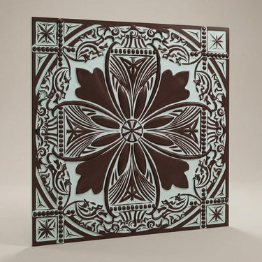 Mosaic Aqua Tin - Baali Botanical - Blue, Silver - Decorative Ceiling Panel - 2 ft x 2 ft