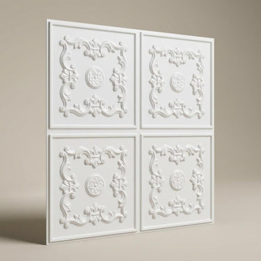 Ivory Paintable - Baali Botanical - White - Decorative Ceiling Panel - 2 ft x 2 ft