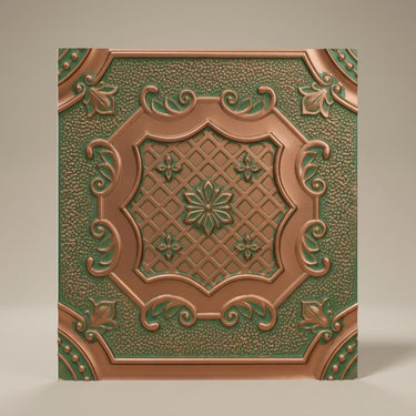 Shimmer Patina Deep And Dark - Persian Motifs - Green, Black - Decorative Ceiling Panel - 2 ft x 2 ft