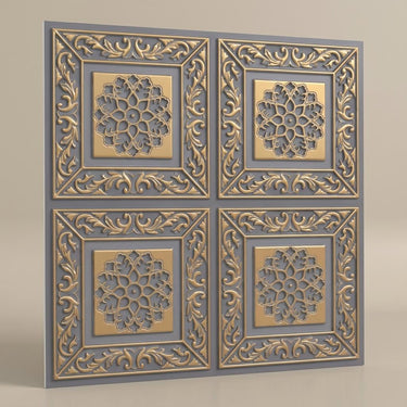 Dramatic Royal Grey - Baali Botanical - Silver, Grey - Decorative Ceiling Panel - 2 ft x 2 ft